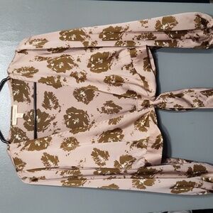 Grade & Gather Womens Floral  tie front Crop Top Long Sleeve Casual over wrap sm